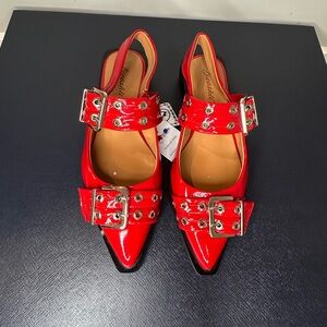 NWT Red Patent Leather Ballet Slingback Women's Shoes